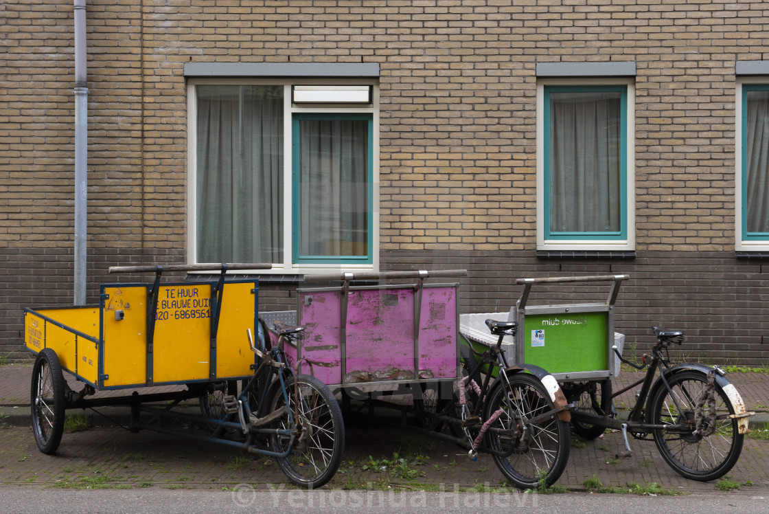 "Colorful delivery bicycle carts" by Yehoshua Halevi - $6.08 "Colorful delivery bicycle carts" stock image