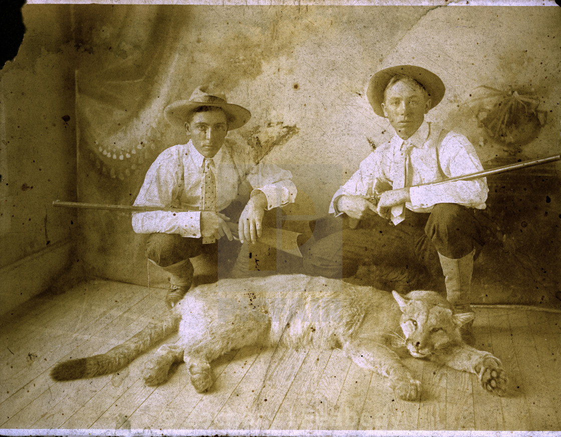 "Very old shot of two hunters and a Cougar Carcass" by Zachary I Peabody - £12.40 "Very old shot of two hunters and a Cougar Carcass" stock image
