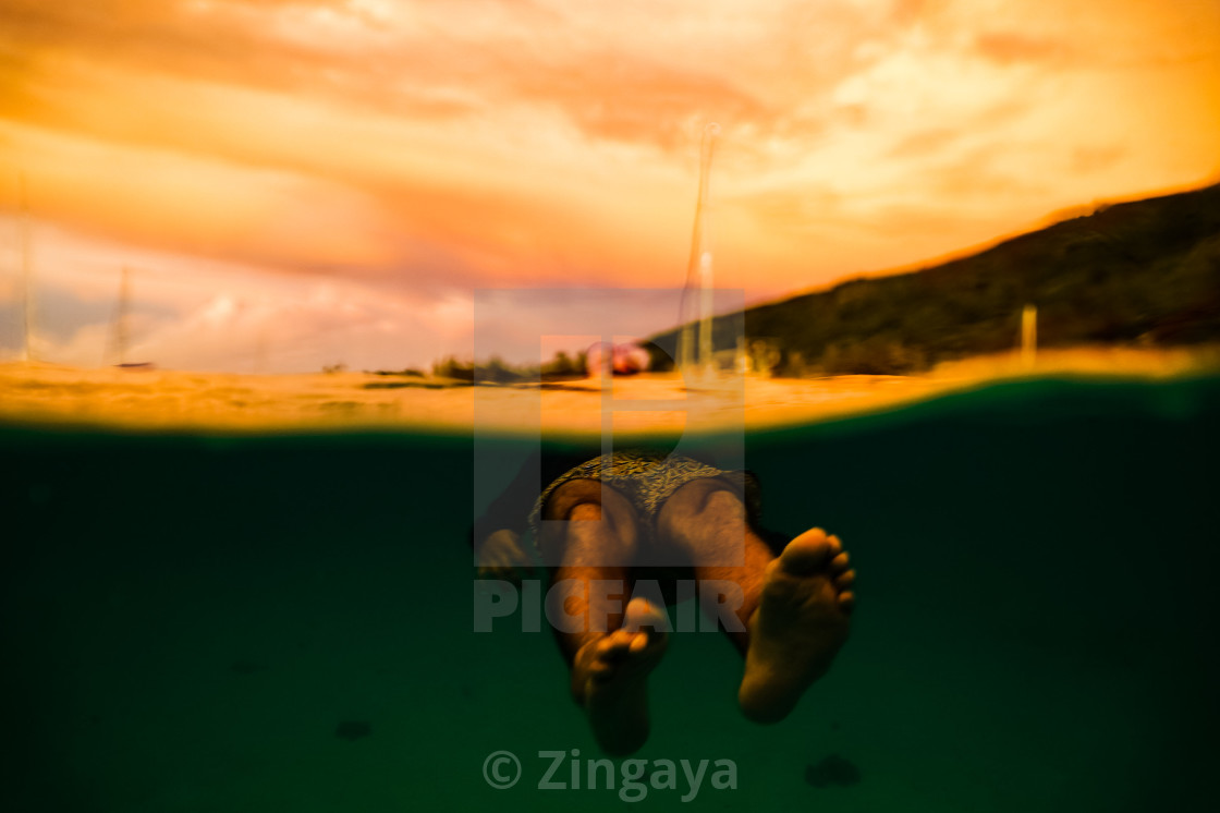 "Floating captain in Moorea" stock image