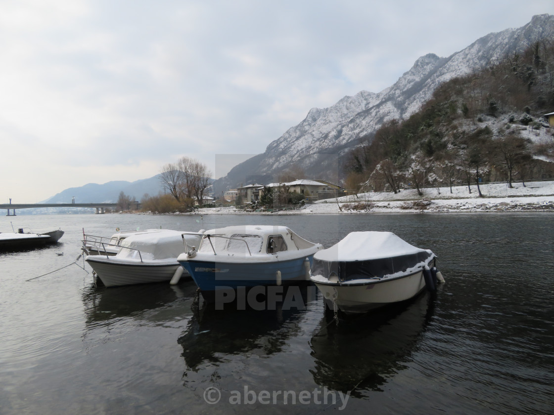 "Boats at Lake Como in Winter" stock image