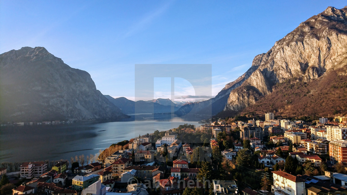 "View of city and lake on Lake Como" stock image