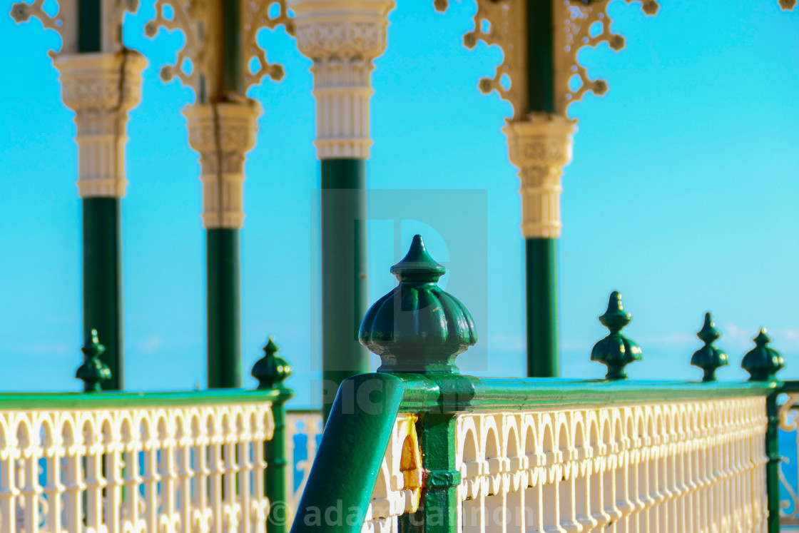 "Looking up the Brighton Bandstand against the blue sky" stock image