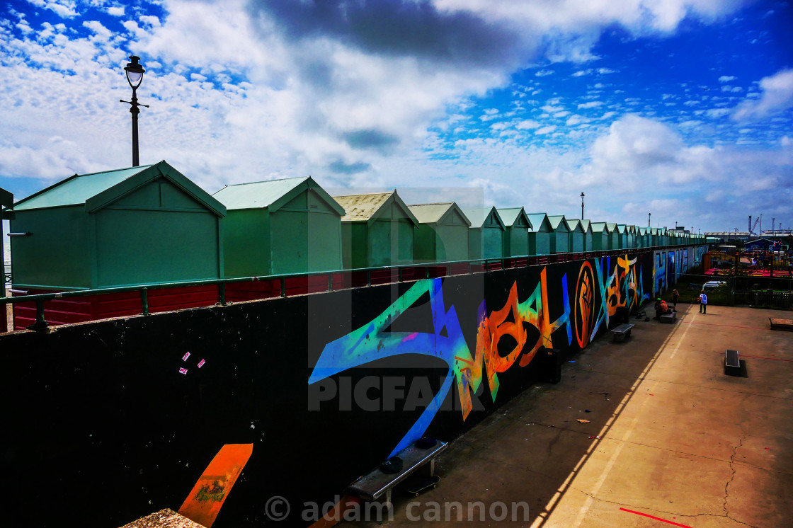 "The back of the beach huts in hove" stock image