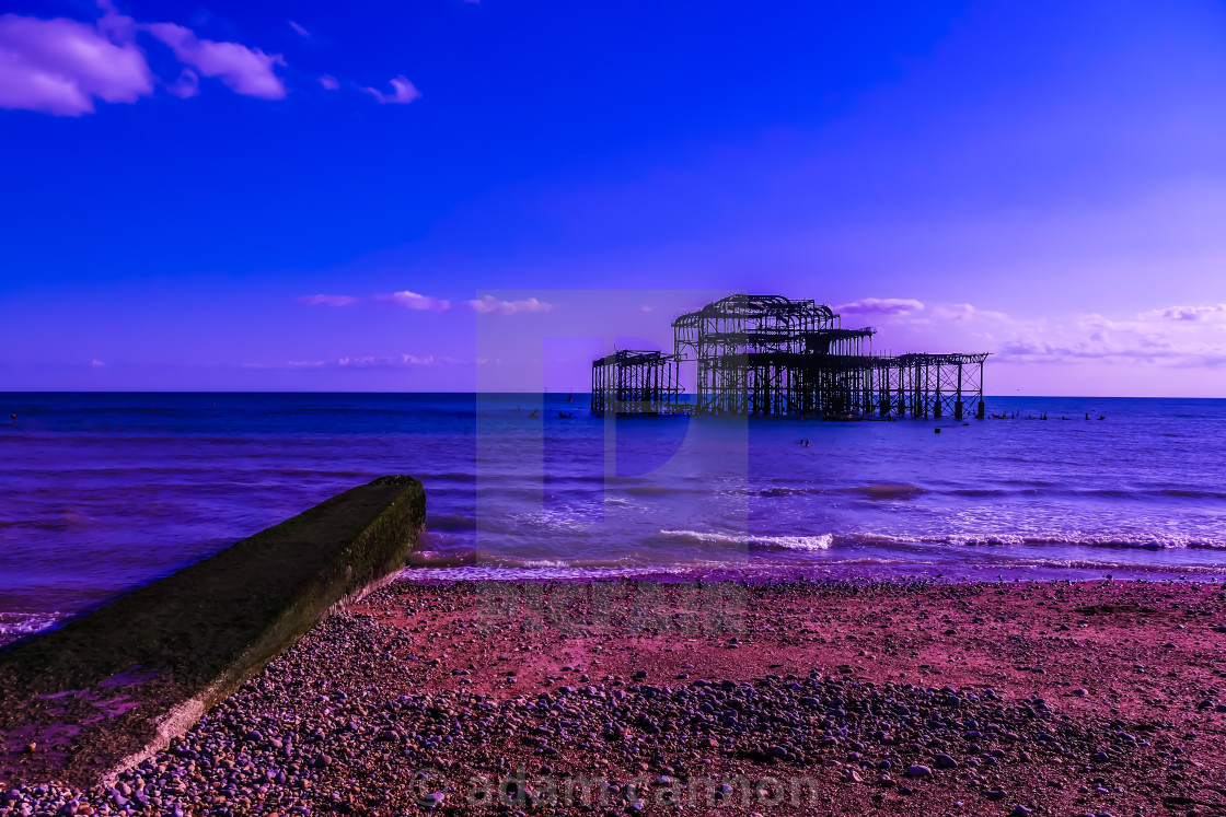 "West pier at sundown" stock image