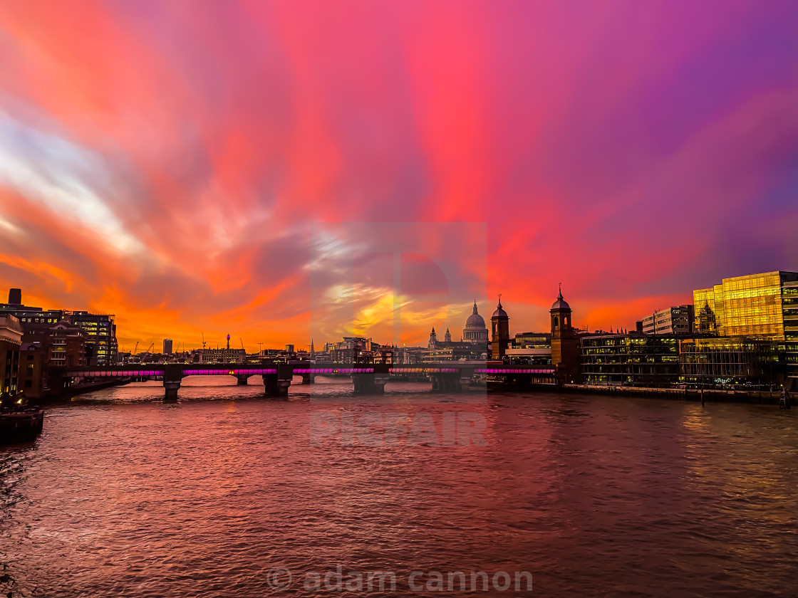 "Spectacular London sunset from London Bridge" stock image