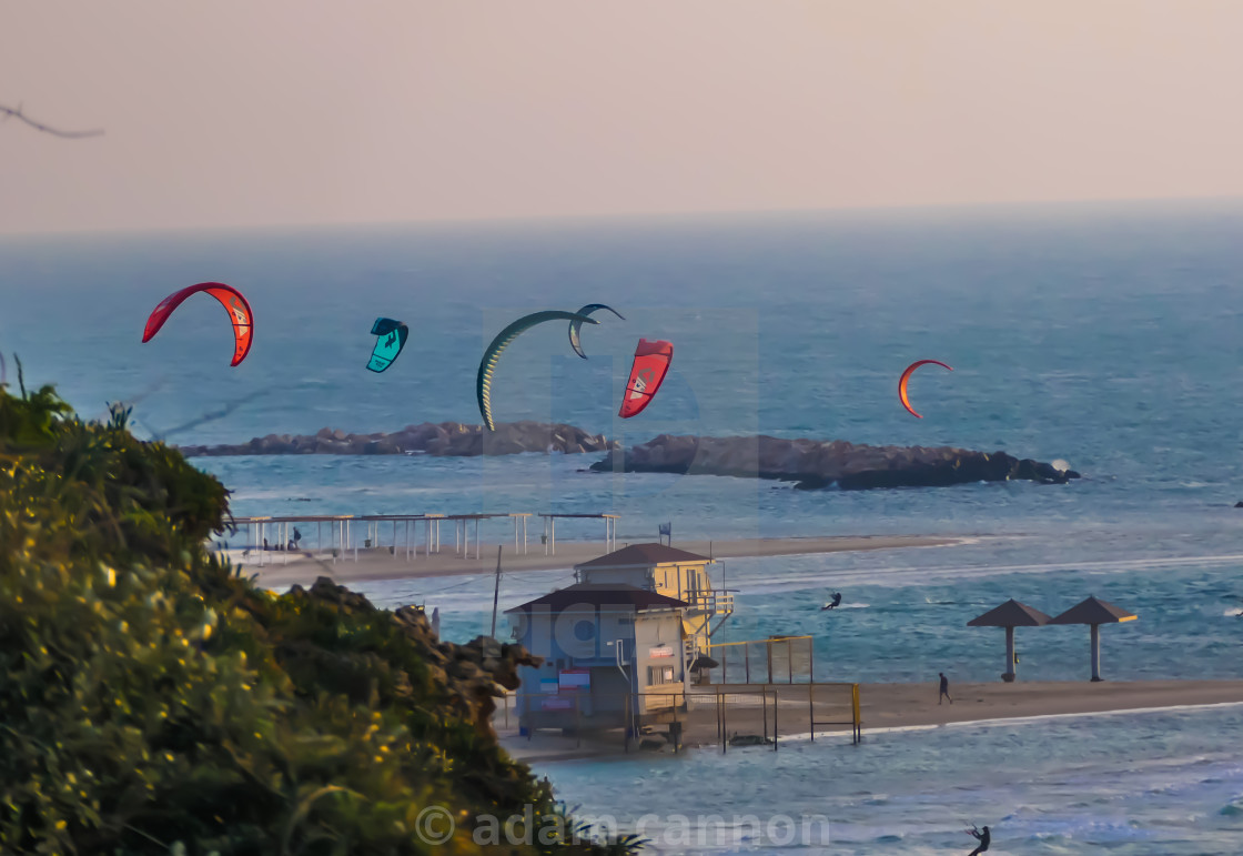 "Kite surfing on Netanya Beach" stock image