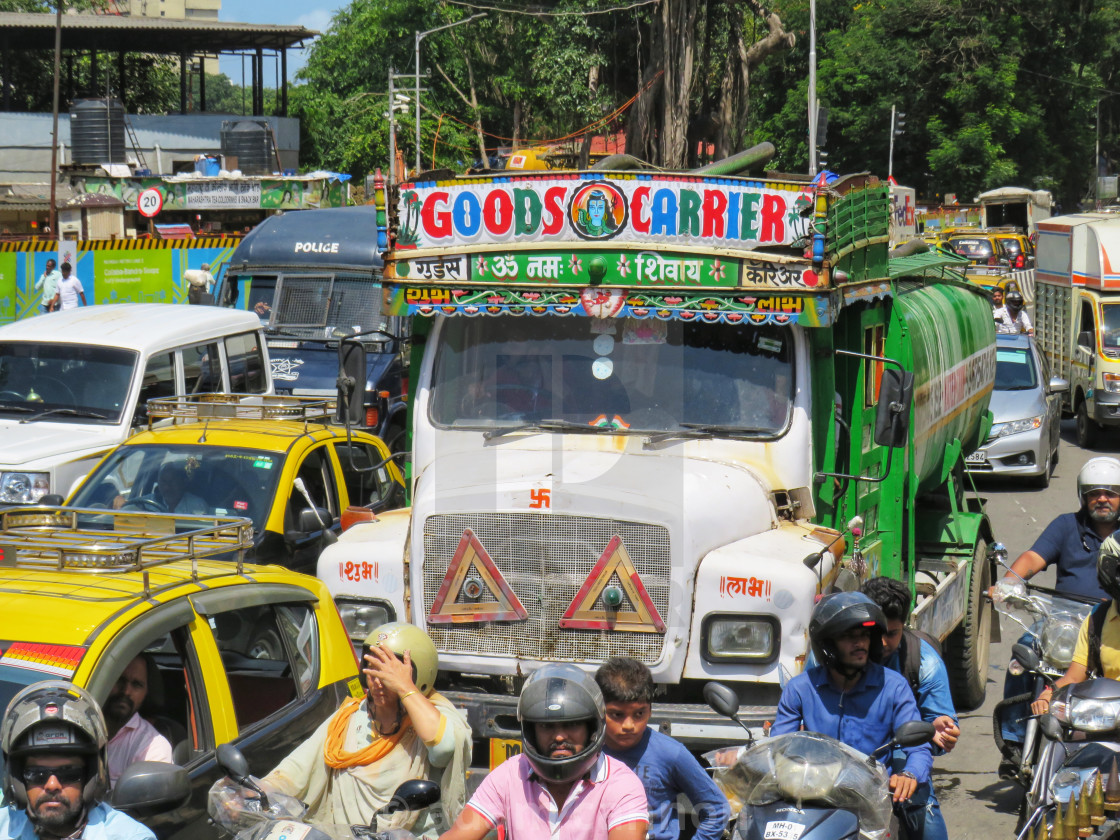 "Colourful trucks in Mumbai, India" stock image