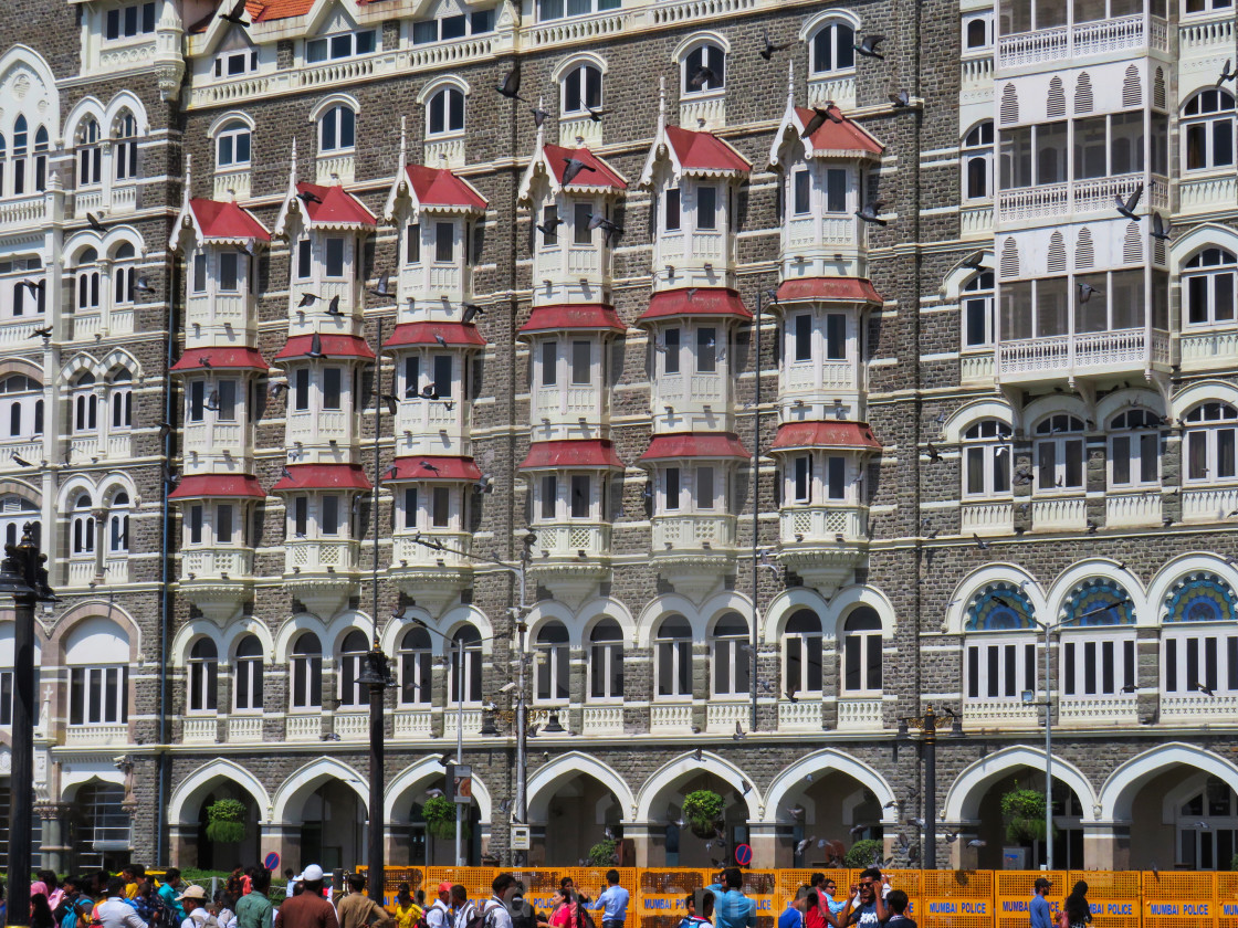 "close up of the Taj hotel facade" stock image