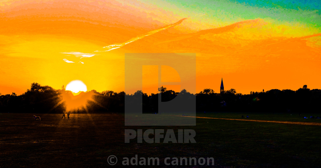 "Hampstead Garden Suburb sunset from the Heath" stock image