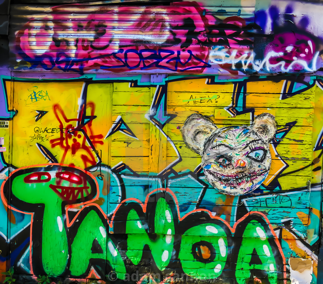 "Shoreditch street art on the bridge" stock image