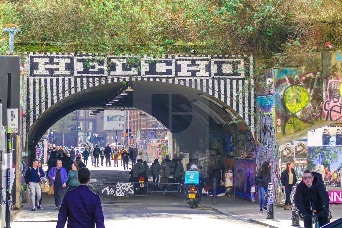 "Shoreditch bridge and street art" stock image