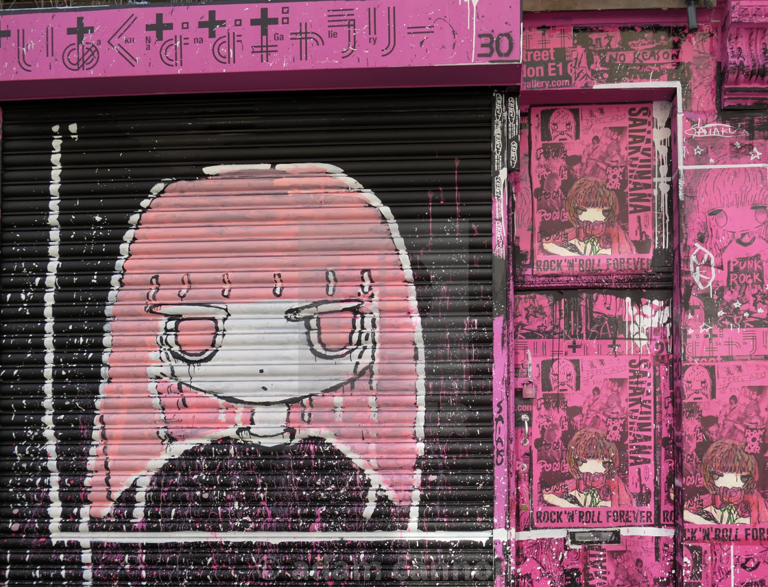 "Pink street art in shoreditch" stock image