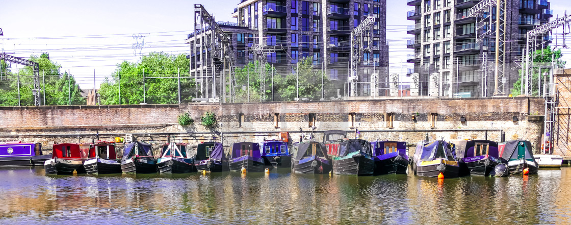 "Panorama of Barges in Kings Cross" stock image