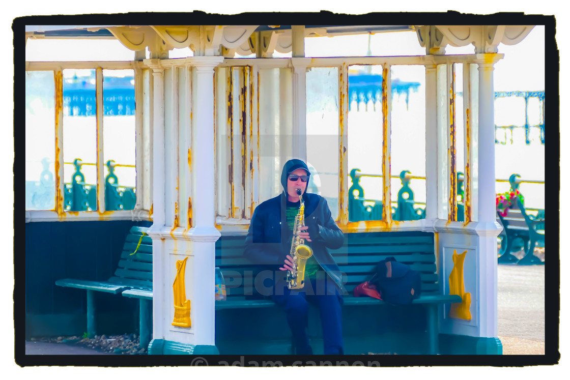 "saxophonist of brighton beach" stock image