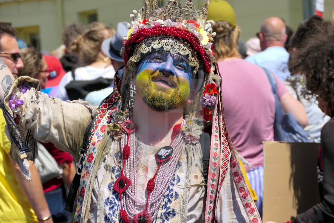 "ukranian supporter at Trans pride, Brighton" stock image