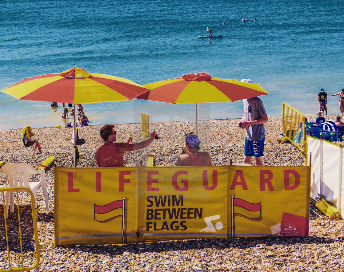 "lifeguards on Hove beach" stock image