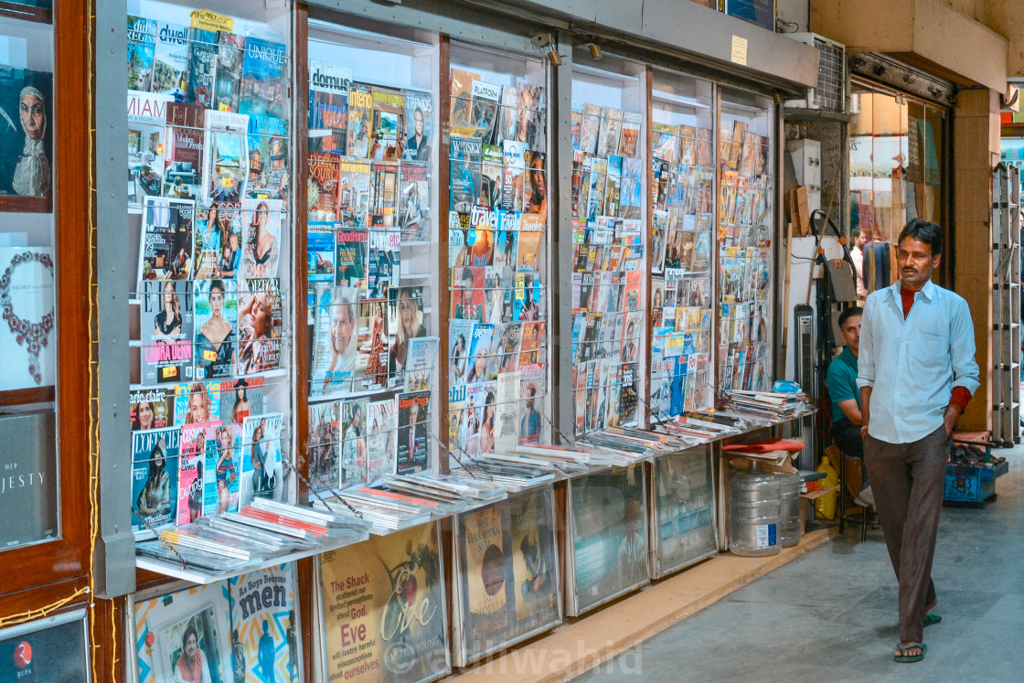 "Magazine stall & seller - New Delhi, India" stock image