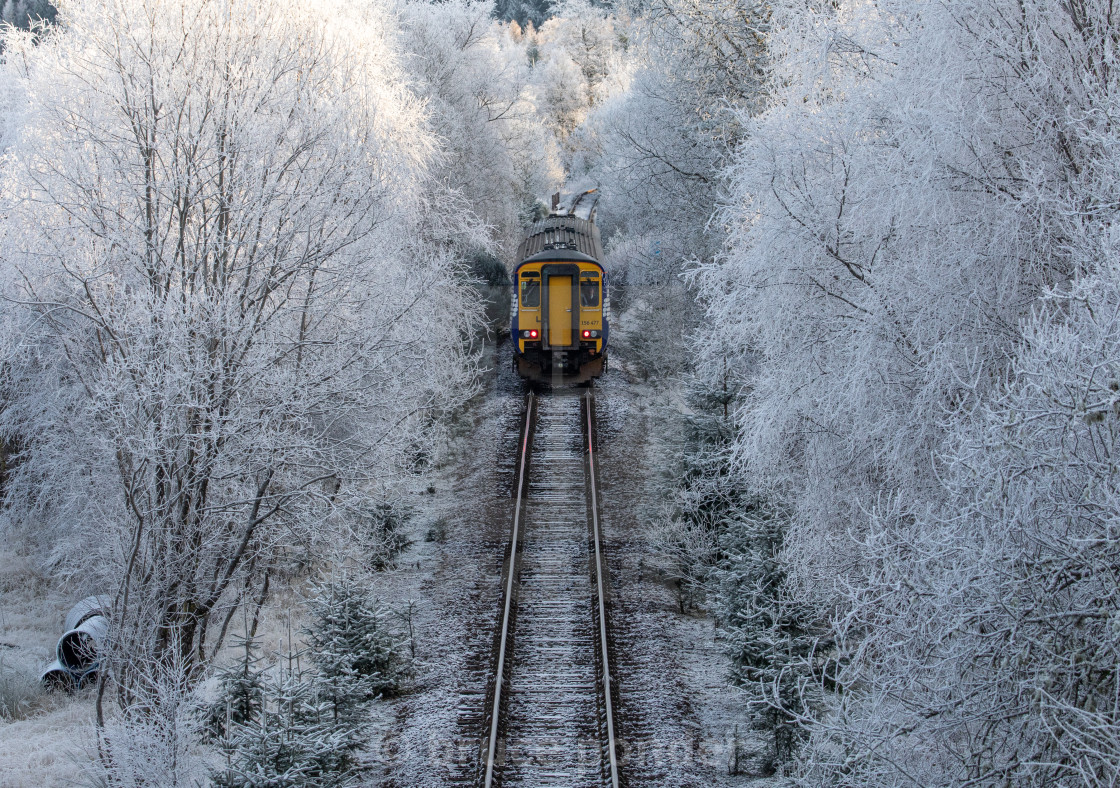 "railway in frosty landscape" stock image