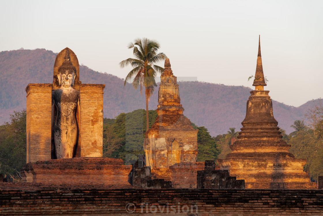 "First morning light, Sukhothai, Thailand" stock image