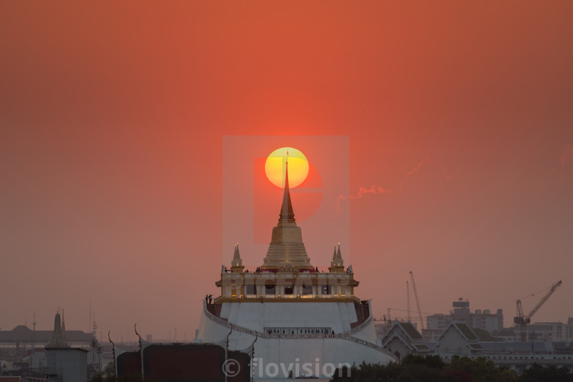 "Sunset over the golden mount temple, Bangkok" stock image