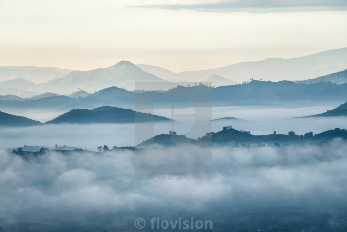 "Morning mist, Loei, Thailand" stock image