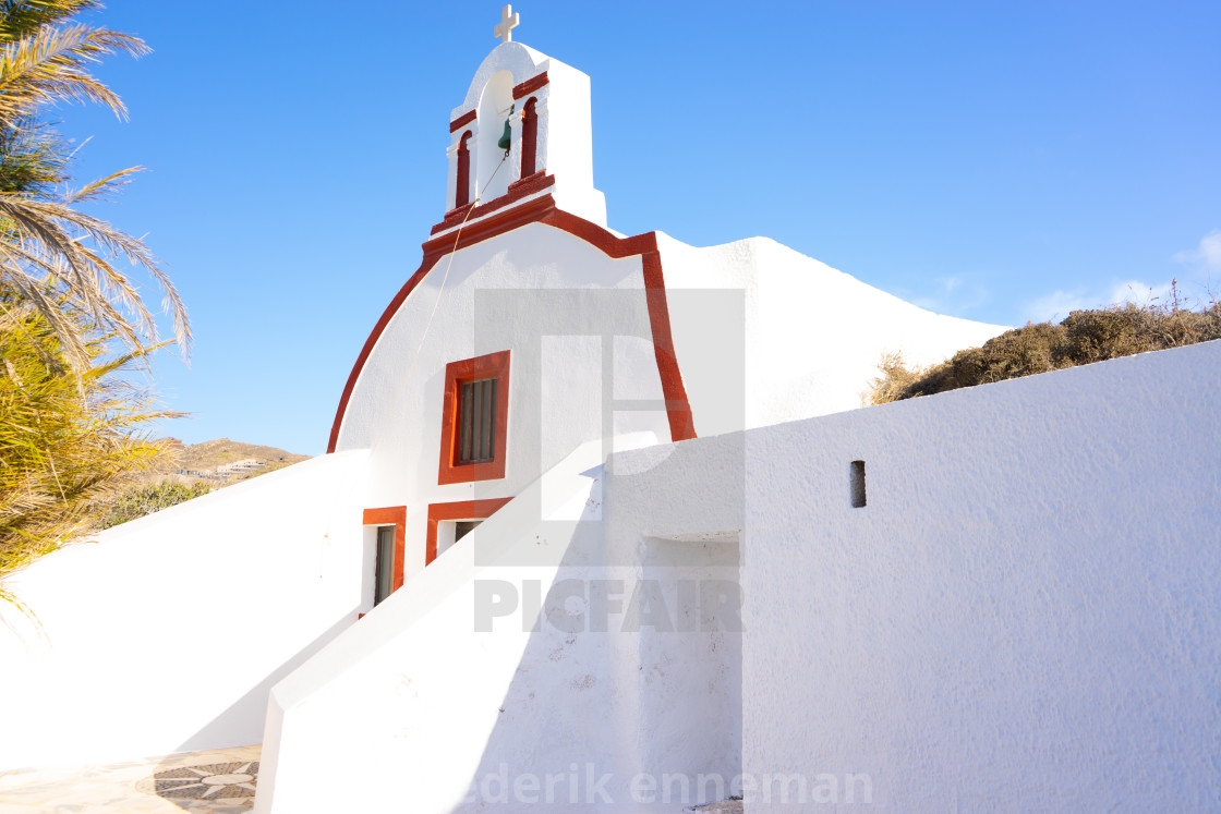 "White Red Church of Santorini Greece" stock image