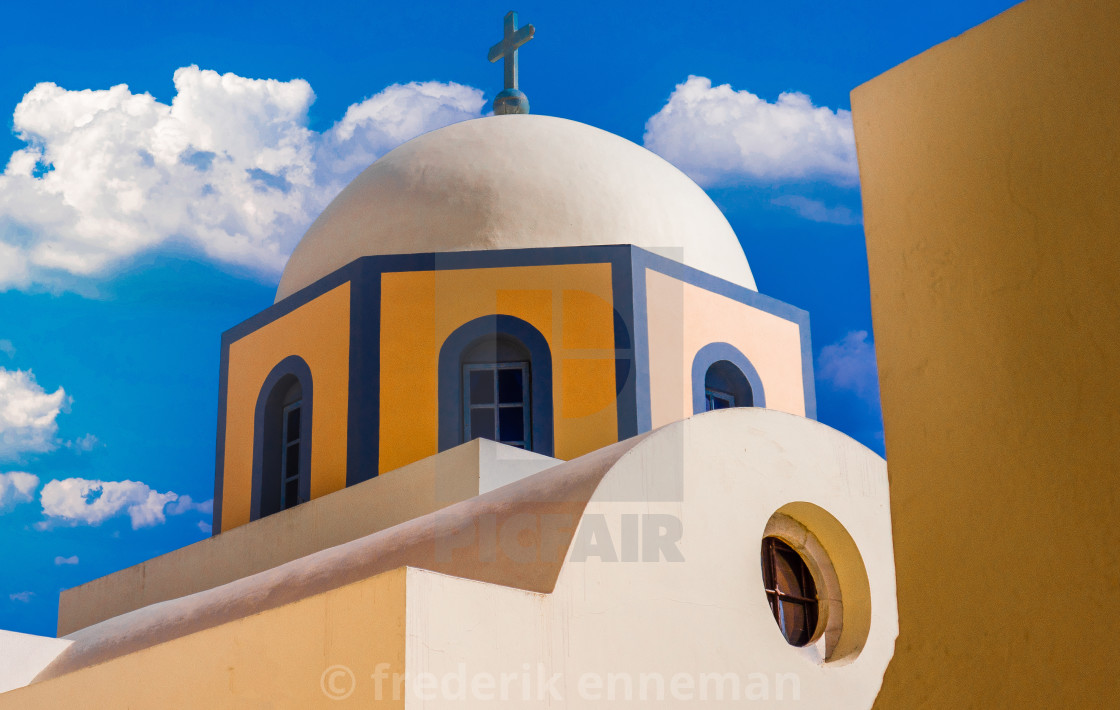 "Cathedral in Fira Town Santorini Greece" stock image