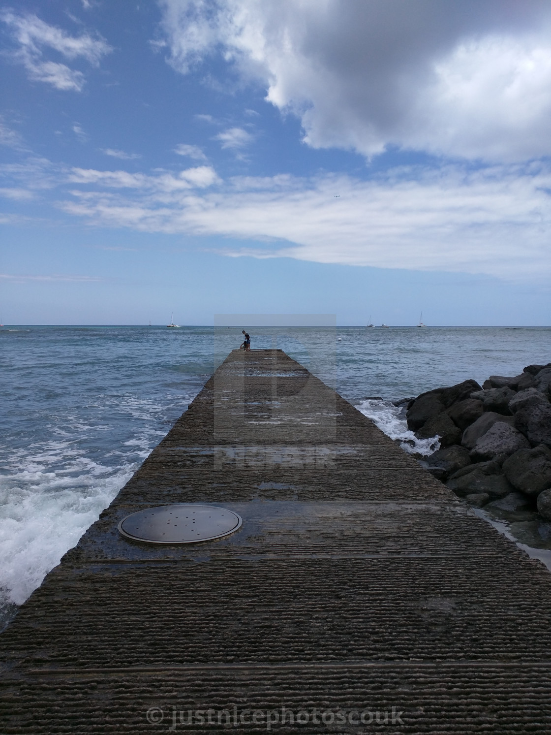 "Boardwalk to the sea - Hawaii Oahu" stock image