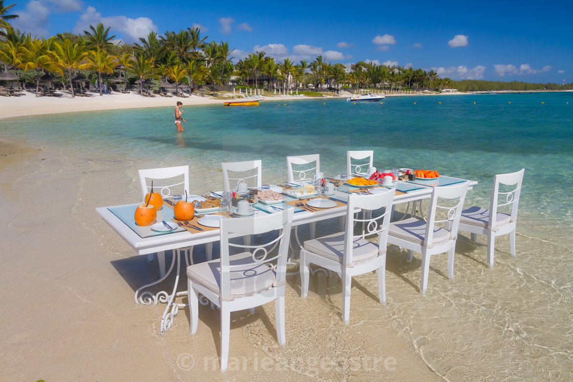 "Mauritius island, table on the beach (LUX hotel)" by - $10.11 "Mauritius island, table on the beach (LUX hotel)" stock image