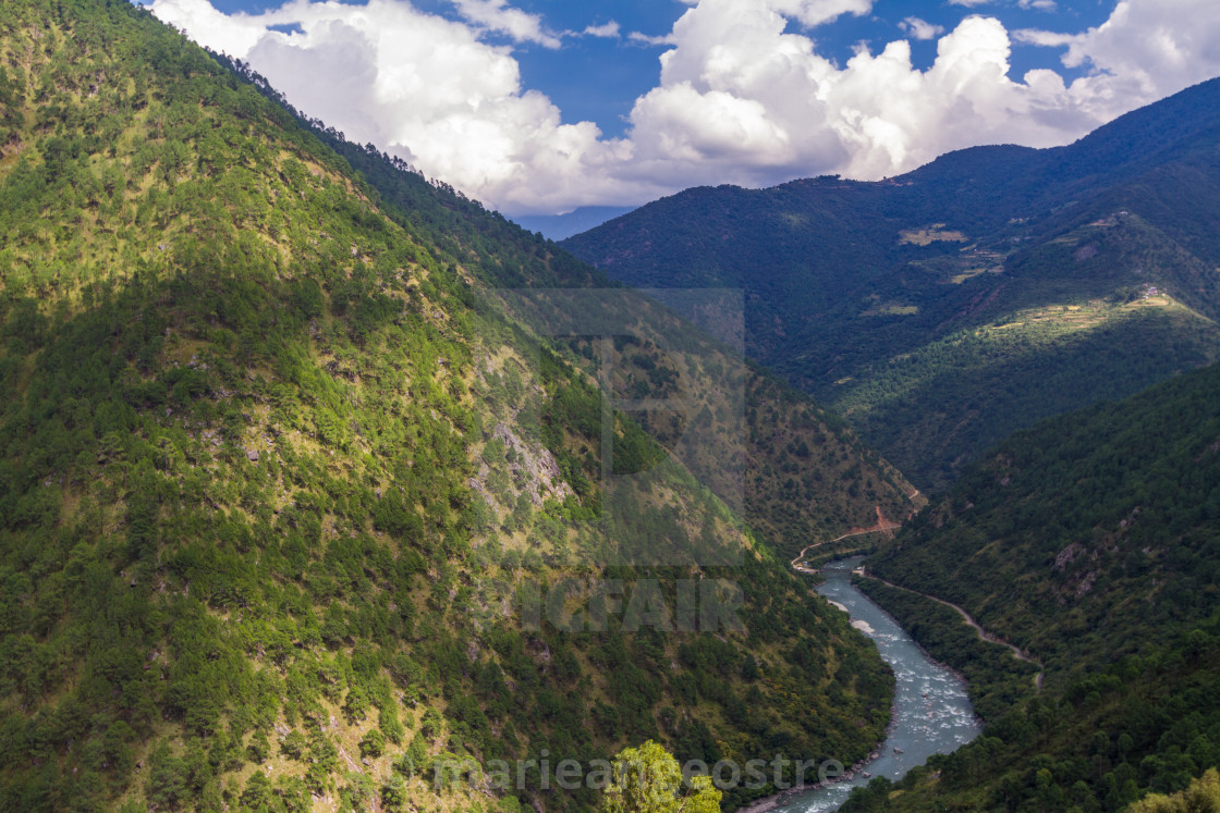 "Eastern Bhutan, Lhuentse valley from Lhuentse monastery" stock image