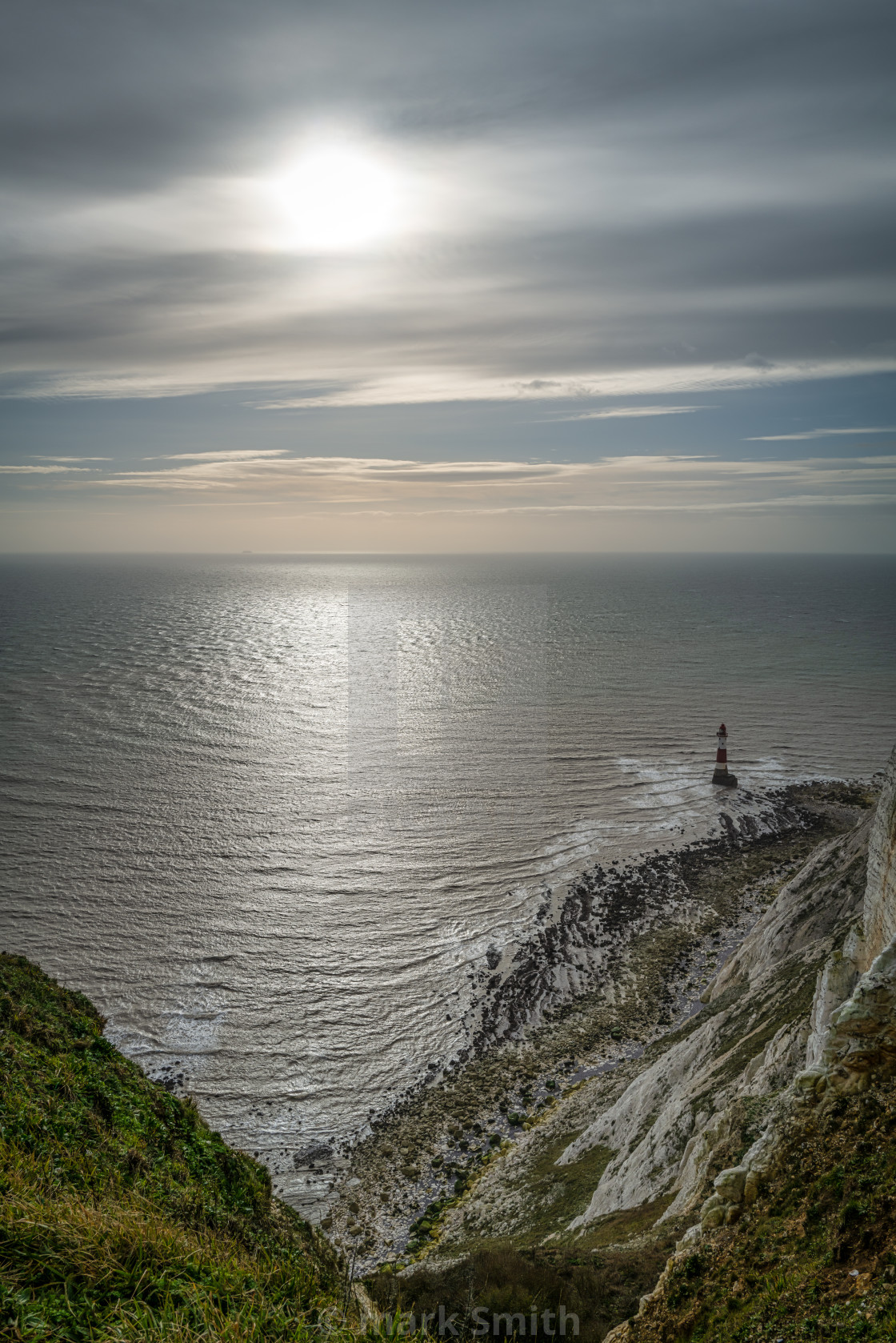 "beachy head lighthouse in winter" stock image