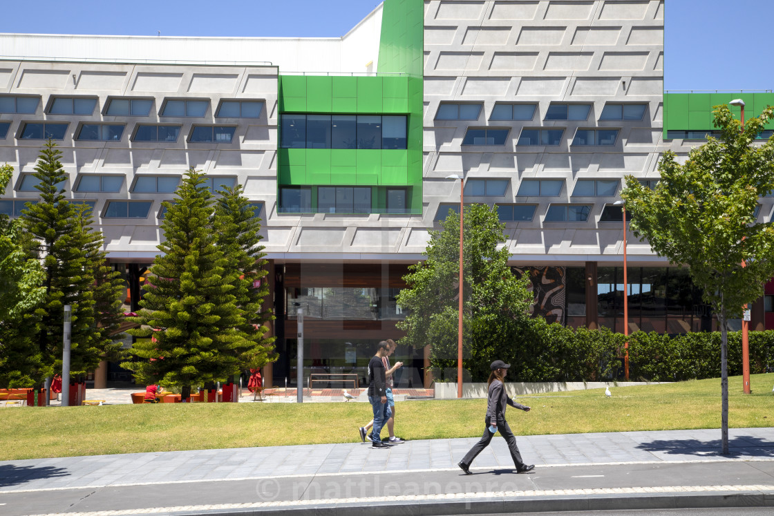 "Library building at pathway" stock image