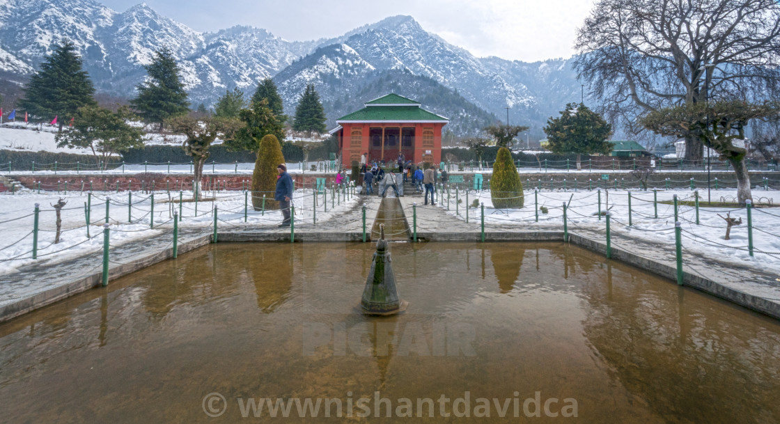 "The Mughal Garden, Cheshmashahi, Srinagar." stock image