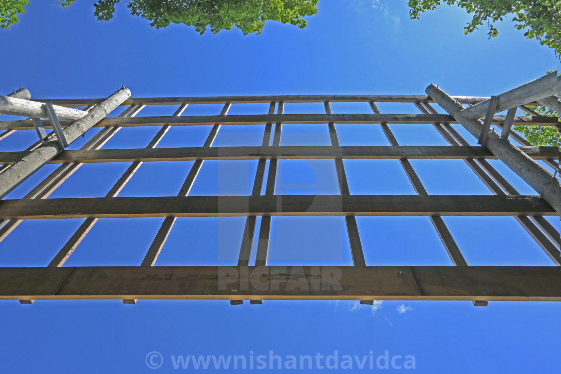 "A Wooden Structure against the clear Blue Sky." stock image