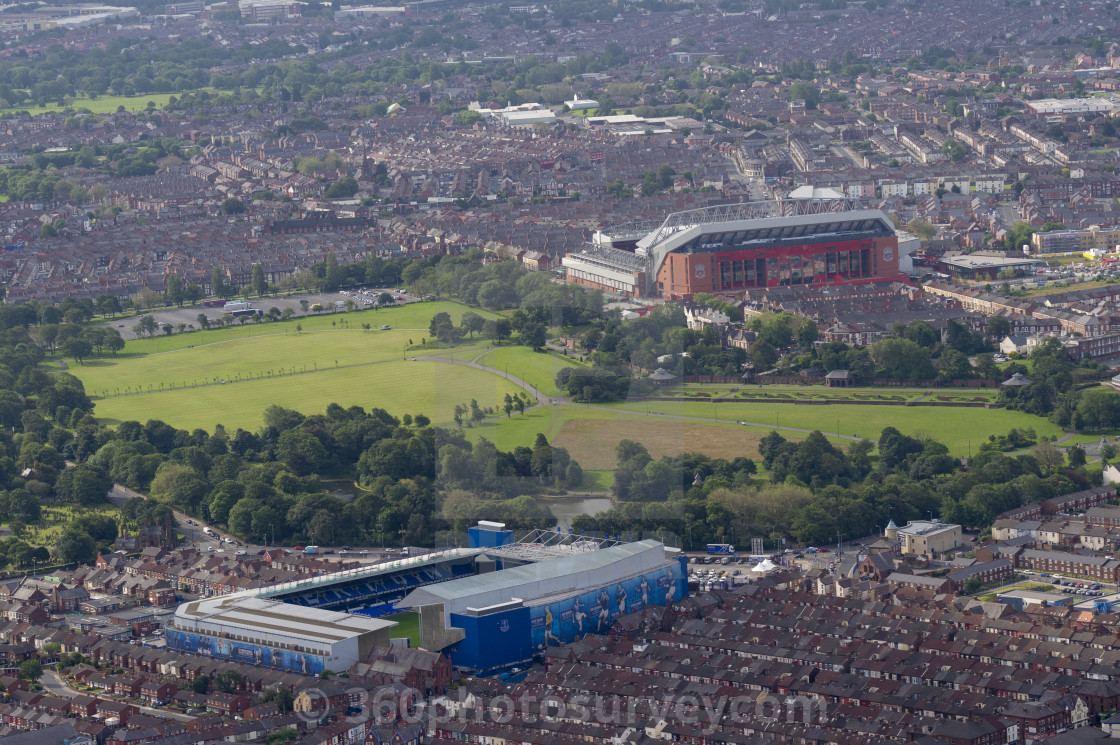 Liverpool football stadiums aerail photo - License ...