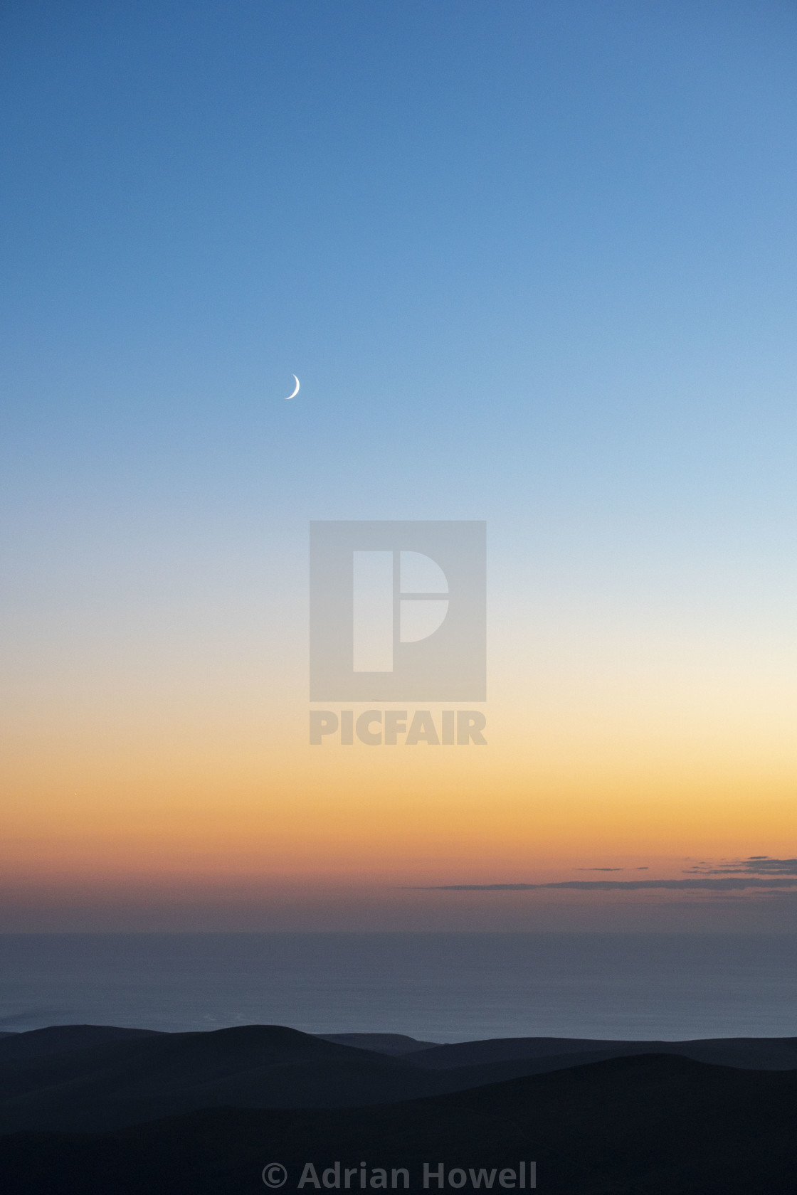 "Crescent Moon at Twilight" by Adrian Howell - $23.18 "Crescent Moon at Twilight" stock image