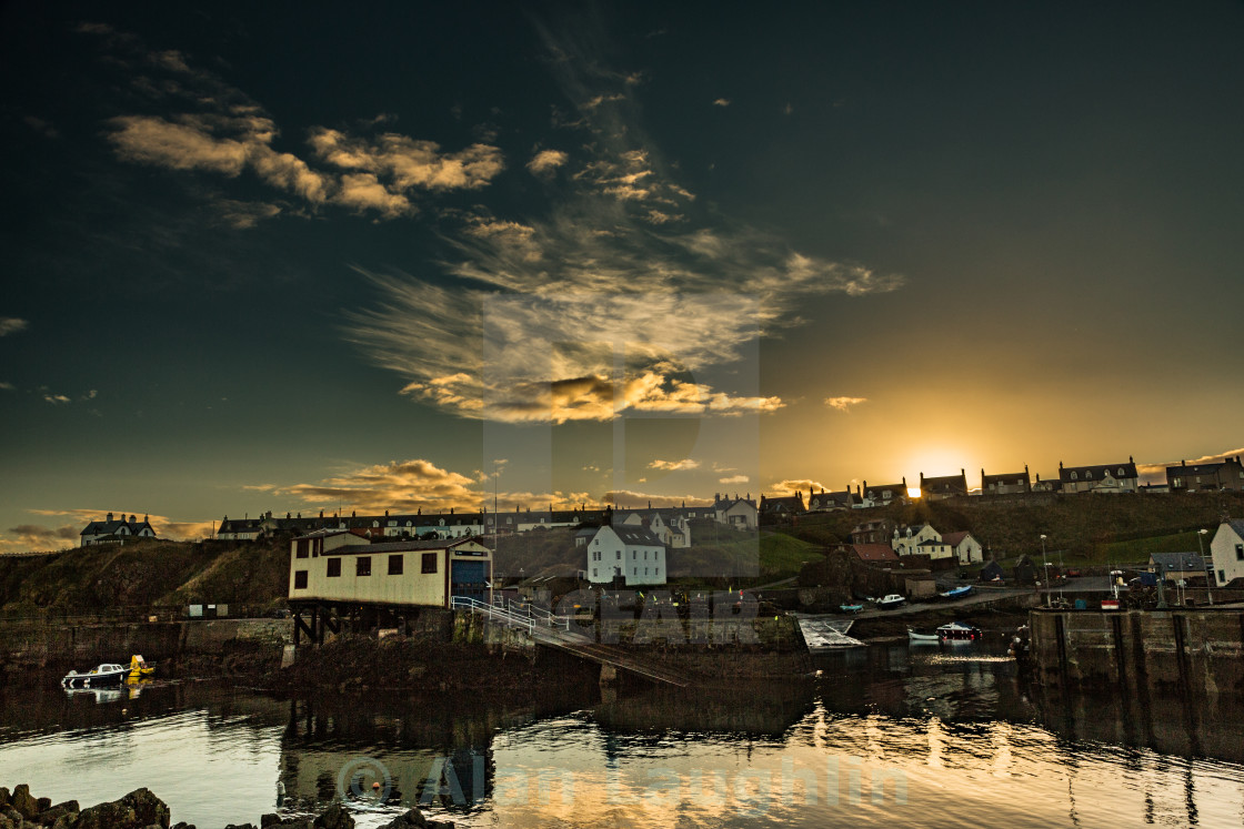 "St Abbs Harbour sunset" stock image