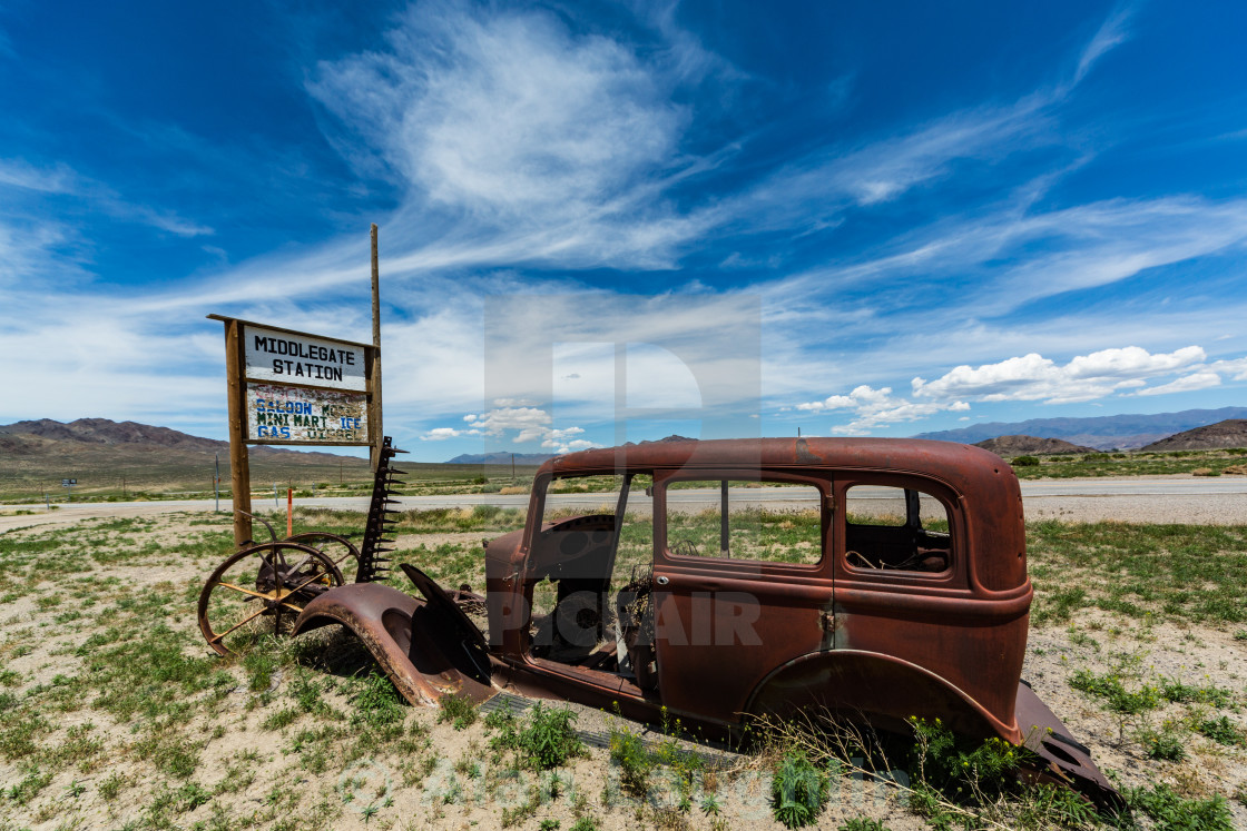 "Vintage Car on The Loneiest Highway" stock image