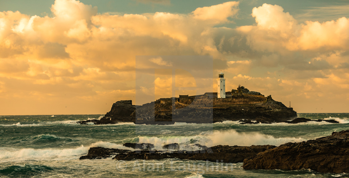 "Godrevy Lighthouse Sunset Cornwall" stock image