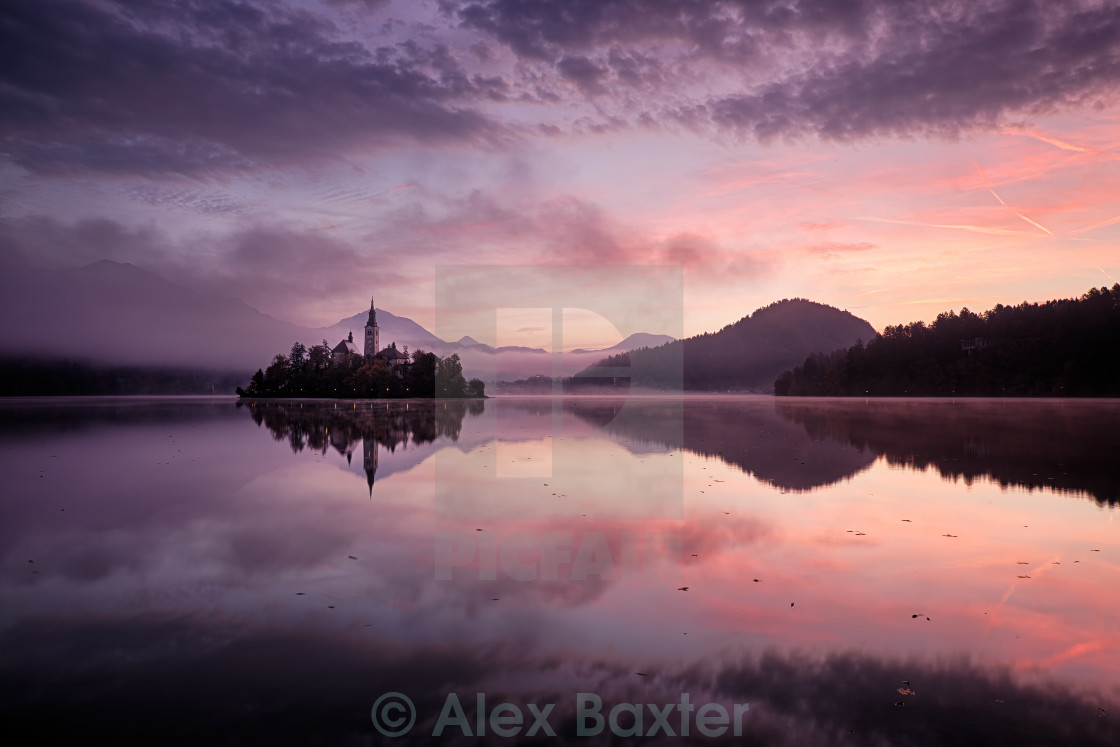 "Lake Bled sunrise - Slovenia" stock image