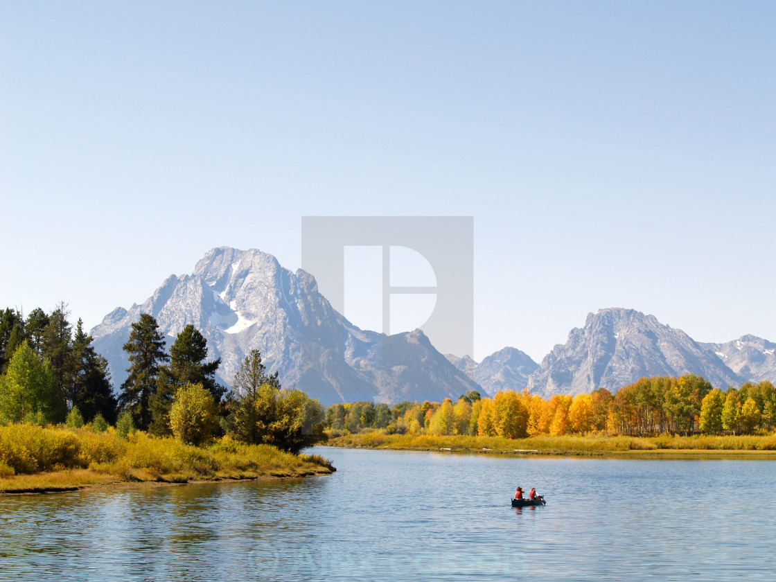 "Canoeists on the Snake River" stock image