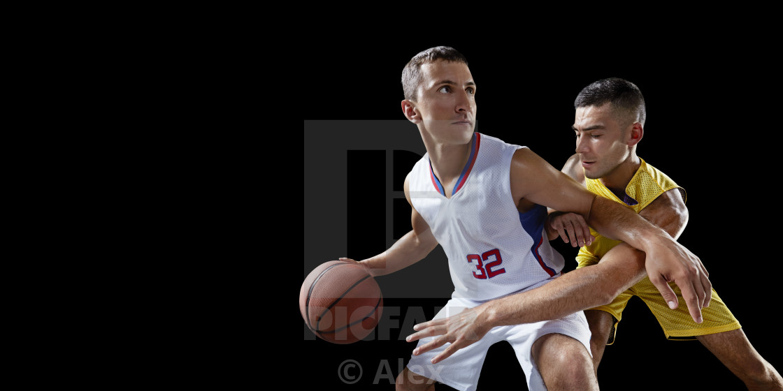 Basketball Players On A Black Background License Download Or