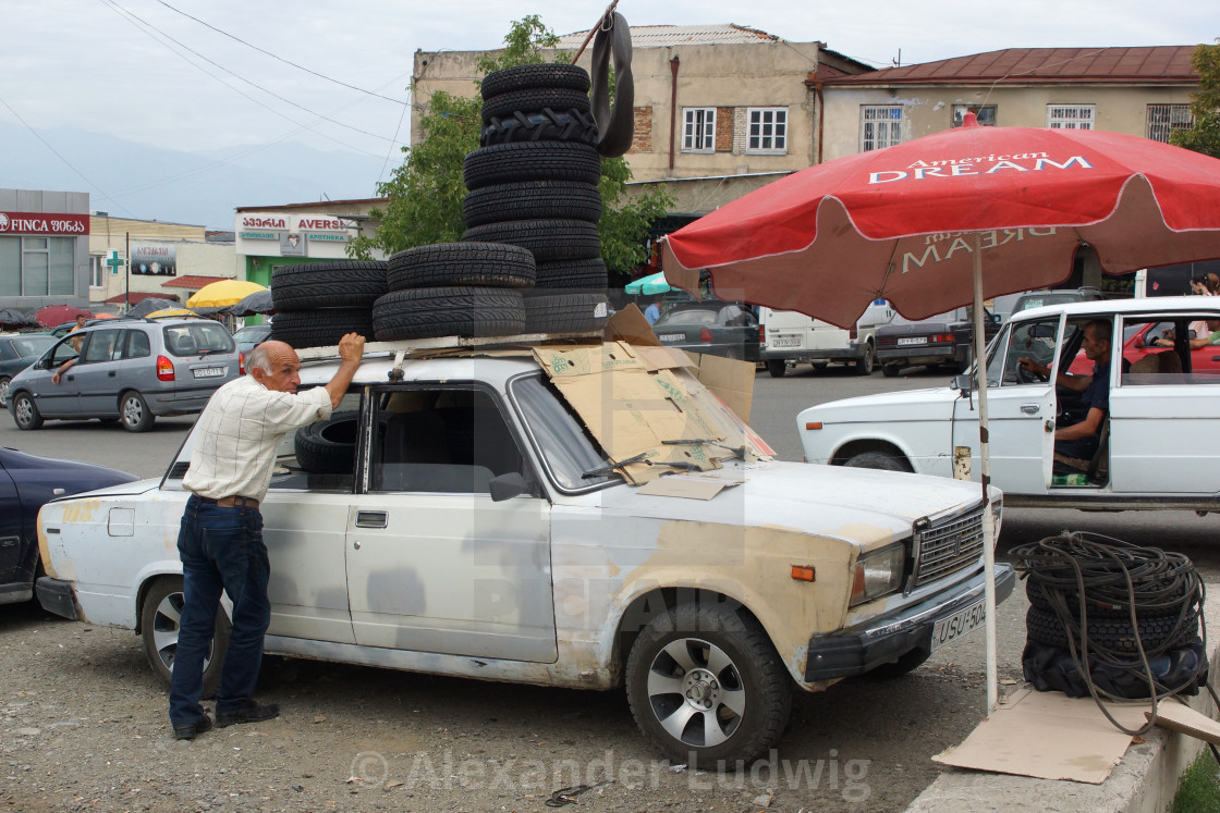 "Tire trader, Telawi, Georgia" by Alexander Ludwig - $6.32 "Tire trader, Telawi, Georgia" stock image