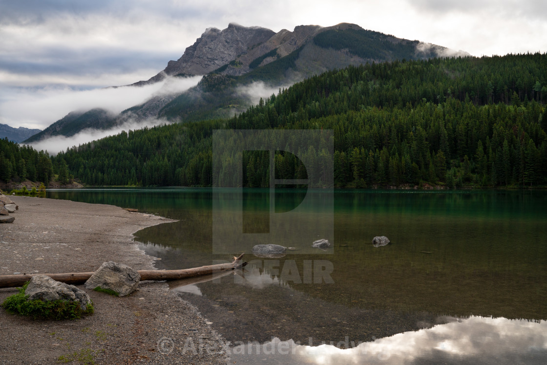 "Two Jack Lake with early morning mood, Banff National Park, Alberta, Canada" stock image