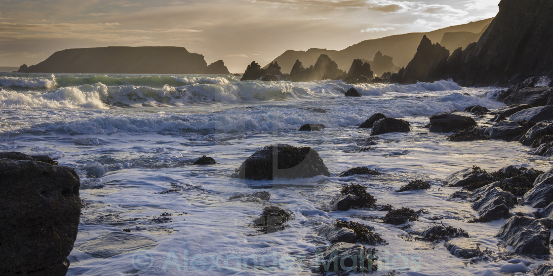 "Evening surf, Marloes" stock image