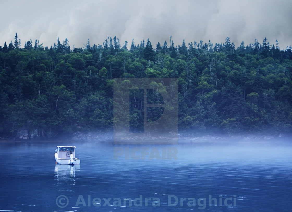 "Fishing boat on misty lake" by Alexandra Draghici - $7.73 "Fishing boat on misty lake" stock image