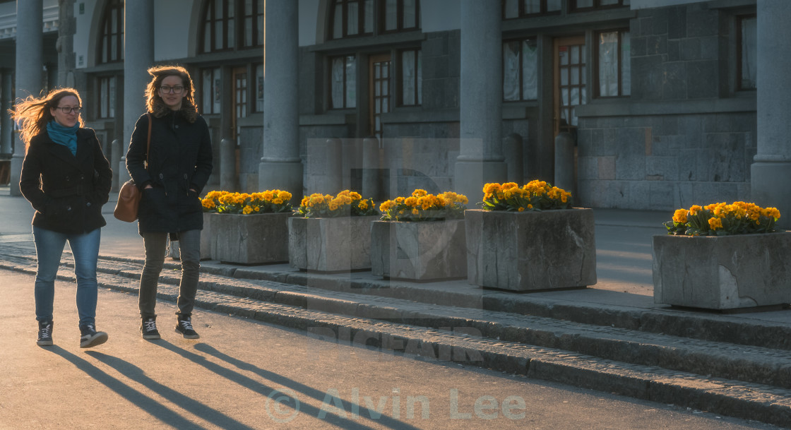 "Golden sunset walk" stock image