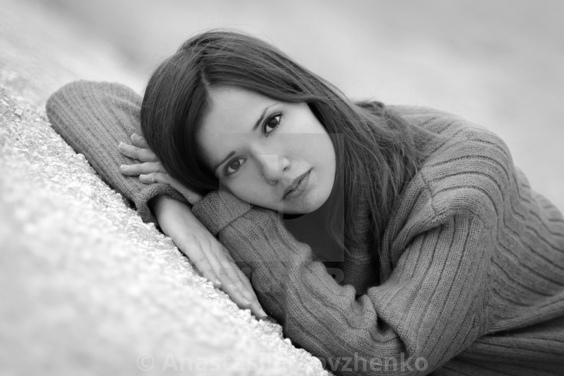 Black And White Photo Close Up Portrait Of Nice Depressed