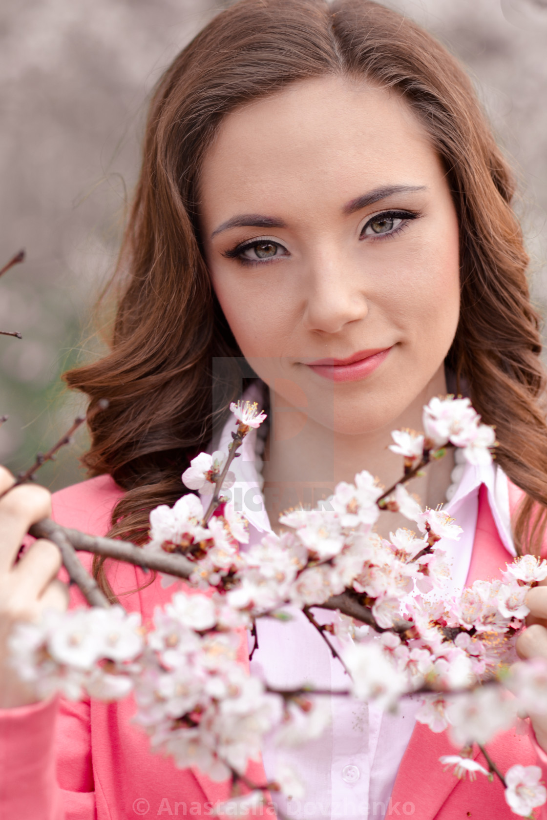 Very beautiful girl in blossoming trees in spring pretty,awesome,gorgeous,nice girl with perfect hairstyle,pink jacket in spring blossoming park with many white . - License, download or print for £ | Very beautiful girl in blossoming trees in spring pretty,awesome,gorgeous,nice girl with perfect hairstyle,pink jacket in spring blossoming park with many white . - License, download or print for £ |