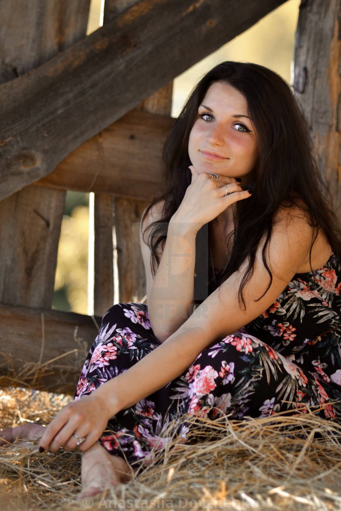 Happy Cheerful Smiling Girl With Cute Beautiful Smile On Hay Gril On The Hay With Happiness Happy Cute Lovely Cheerful Smiling Girl With Cute Smile Sit On The Hay Near The Wooden Fence In Summer In Farm And Lovely Face